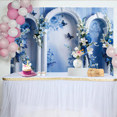Lofaris Décor artistique Jardin de roses bleues, arche blanche ornée