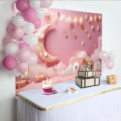 Lofaris Décor de photographie Petite étoile scintillante, lune rose et ours en peluche