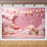 Lofaris Décor de photographie Petite étoile scintillante, lune rose et ours en peluche