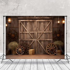 Cake Smash Rétro Brun En bois Roue Grange Porte Toile de fond