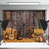 Cake Smash Rétro Cow-boy Rustique Grange En bois Porte Toile de fond