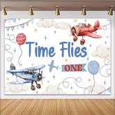 Lofaris Décor de photographie Premier anniversaire Time Flies, avion vintage et nuages