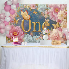Lofaris Décor de photographie Premier anniversaire floral, ONE doré et pivoine rose