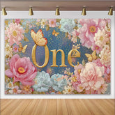 Lofaris Décor de photographie Premier anniversaire floral, ONE doré et pivoine rose