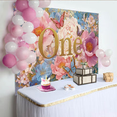 Lofaris Décor de photographie Premier anniversaire jardin enchanté, ONE doré et pivoine