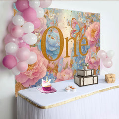Lofaris Décor de photographie Premier anniversaire floral de rêve, ONE doré et rose