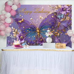 Lofaris Décor de photographie Anniversaire papillon violet, étoiles dorées et fleurs