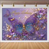 Lofaris Décor de photographie Anniversaire papillon violet, étoiles dorées et fleurs