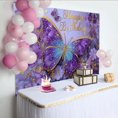 Lofaris Décor de photographie Anniversaire papillon magique, paillettes violettes et dorées