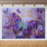 Lofaris Décor de photographie Anniversaire papillon magique, paillettes violettes et dorées
