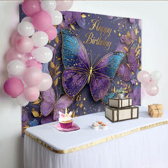 Lofaris Décor de photographie Anniversaire papillon violet paillettes dorées, fleurs et papillons