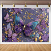 Lofaris Décor de photographie Anniversaire papillon violet paillettes dorées, fleurs et papillons