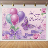 Lofaris Toile de fond anniversaire papillon violet, fond rose ballon élégant, accessoire photo fête Sweet 16 fille