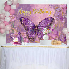 Lofaris Toile de fond anniversaire papillon fantaisie violet, fond fête magique florale, accessoire photo Cake Smash fille