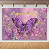 Lofaris Toile de fond anniversaire papillon fantaisie violet, fond fête magique florale, accessoire photo Cake Smash fille