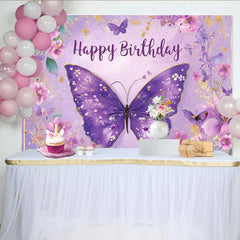 Lofaris Toile de fond anniversaire papillon lilas violet, fond fête jardin floral, accessoire photomaton anniversaire fille printemps