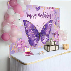 Lofaris Toile de fond anniversaire papillon lilas violet, fond fête jardin floral, accessoire photomaton anniversaire fille printemps