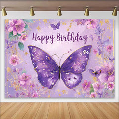 Lofaris Toile de fond anniversaire papillon lilas violet, fond fête jardin floral, accessoire photomaton anniversaire fille printemps
