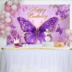 Lofaris Toile de fond anniversaire papillon rose et violet, fond fête fantaisie florale, accessoire photomaton princesse fille