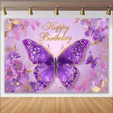 Lofaris Toile de fond anniversaire papillon rose et violet, fond fête fantaisie florale, accessoire photomaton princesse fille