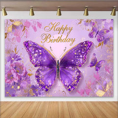 Lofaris Toile de fond anniversaire papillon rose et violet, fond fête fantaisie florale, accessoire photomaton princesse fille