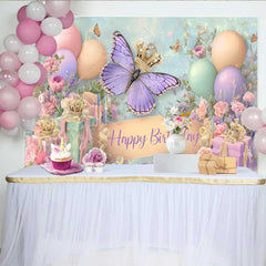 Lofaris Toile de fond anniversaire couronne papillon pastel, fond fête boîte cadeau ballon, accessoire Cake Smash princesse fille