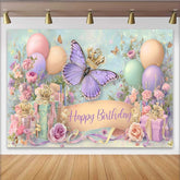 Lofaris Toile de fond anniversaire couronne papillon pastel, fond fête boîte cadeau ballon, accessoire Cake Smash princesse fille