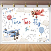Lofaris Toile de fond anniversaire Time Two Fly, fond ciel nuage avion vintage, décoration fête 2ème anniversaire garçon
