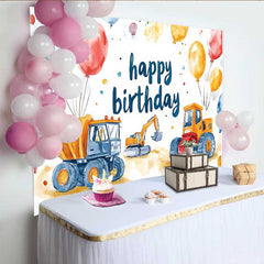 Lofaris Toile de fond anniversaire construction, fond camion excavatrice aquarelle, décoration fête anniversaire garçon
