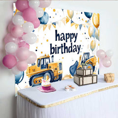Lofaris Toile de fond anniversaire thème construction, fond guirlande ballon bulldozer, accessoire photo fête garçon