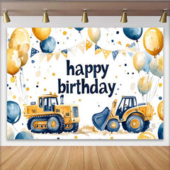 Lofaris Toile de fond anniversaire thème construction, fond guirlande ballon bulldozer, accessoire photo fête garçon