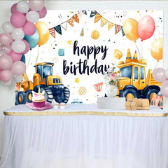 Lofaris Toile de fond anniversaire camion construction, fond fête cône camion benne, bannière table gâteau anniversaire garçon