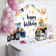 Lofaris Toile de fond anniversaire camion construction, fond fête cône camion benne, bannière table gâteau anniversaire garçon