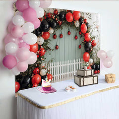 Lofaris Toile de fond anniversaire thème coccinelle, fond mur vert arche ballons, décoration premier anniversaire fille