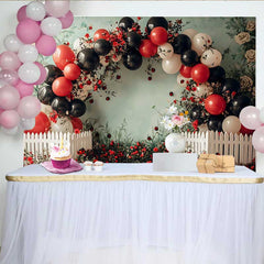 Lofaris Toile de fond anniversaire floral coccinelle, fond arche ballon rose rouge, accessoire photomaton Cake Smash fille