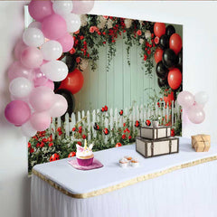 Lofaris Toile de fond anniversaire mur vert coccinelle, fond ballon clôture florale, décoration fête printemps fille