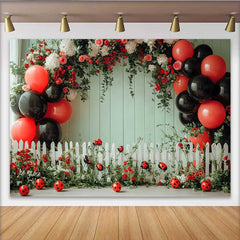 Lofaris Toile de fond anniversaire mur vert coccinelle, fond ballon clôture florale, décoration fête printemps fille