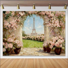 Lofaris Toile de fond photographie, décor style peinture huile rose rose printemps Tour Eiffel Paris