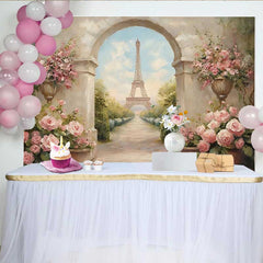 Lofaris Toile de fond photographie, accessoire allée florale arche pierre Tour Eiffel printemps Paris