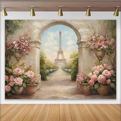 Lofaris Toile de fond photographie, accessoire allée florale arche pierre Tour Eiffel printemps Paris