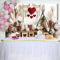 Lofaris Toile de fond Saint-Valentin, décoration herbe pampa cœur rouge tente tipi boho