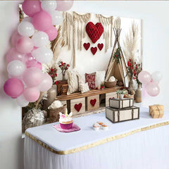 Lofaris Toile de fond Saint-Valentin, décoration herbe pampa cœur rouge tente tipi boho