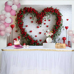 Lofaris Toile de fond Saint-Valentin, lanternes rouges mur brique blanche cœur floral rose rouge