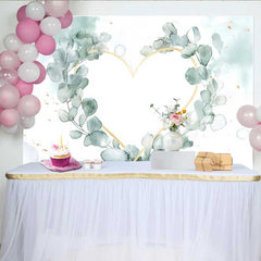Lofaris Toile de fond mariage, accessoire cœur géométrique or feuilles eucalyptus aquarelle