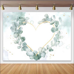 Lofaris Toile de fond mariage, accessoire cœur géométrique or feuilles eucalyptus aquarelle