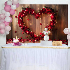 Lofaris Toile de fond Saint-Valentin, décor guirlande lumineuse cœur rose rouge bois rustique
