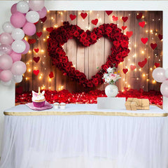 Lofaris Toile de fond Saint-Valentin, accessoire bois rustique cœurs suspendus cœur rose rouge
