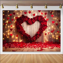 Lofaris Toile de fond Saint-Valentin, accessoire bois rustique cœurs suspendus cœur rose rouge