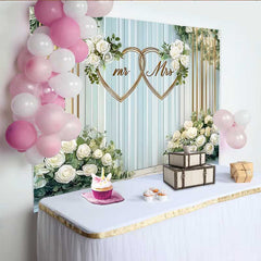 Lofaris Fond de Mariage Élégant Fleurs Blanches Mr et Mrs, Cœurs d'Or pour Cérémonie