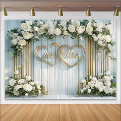 Lofaris Fond de Mariage Arqué Fleurs Blanches Mr et Mrs, Décoration de Cérémonie